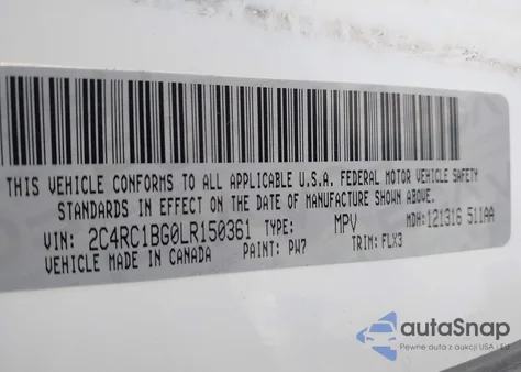 2020 Chrysler Pacifica Touring L z USA, uszkodzony, nr VIN 2C4RC1BG0LR150361